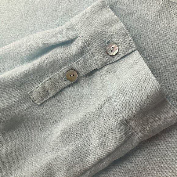 Fridaze XL Linen Aqua Light Blue Button Tunic Shirt 3/4 Sleeves Minimalist Coast - Picture 9 of 13